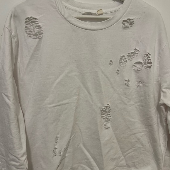 SPORT by Priv White Distressed Crew neck sweat top - Picture 2 of 5